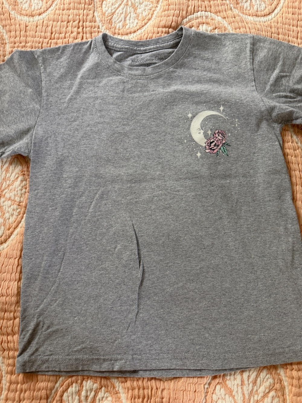 Rebellious One Heather Gray Tee with White Moon Graphic